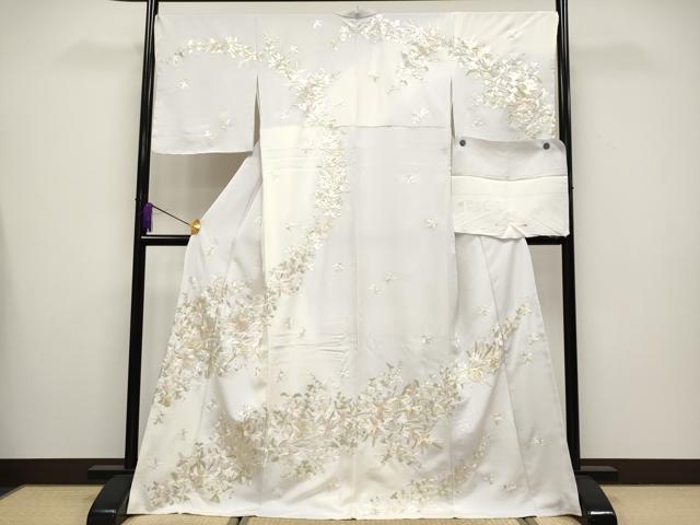 平和屋本店■最高級　訪問着　総手刺繍　草花文　暈し染め　金糸　牡丹鼠色地　反端付き　逸品　未使用　CYAA3500s5