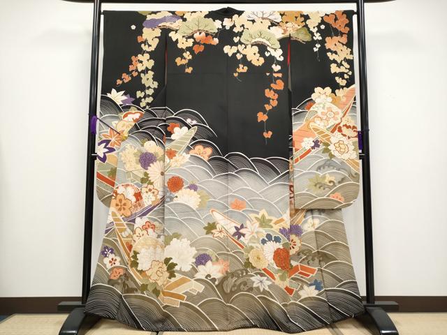 平和屋着物■極上　アンティーク　大正ロマン　振袖　駒刺繍　花舟文　暈し染め　逸品　CYAA3521s5