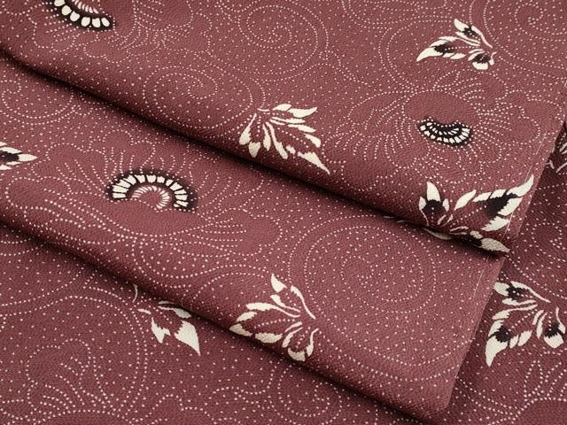 平和屋本店■極上　浦野理一　型染　小紋　牡丹唐草文　鬼しぼ縮緬　葡萄茶色地　逸品　未使用　CYAA3545s5