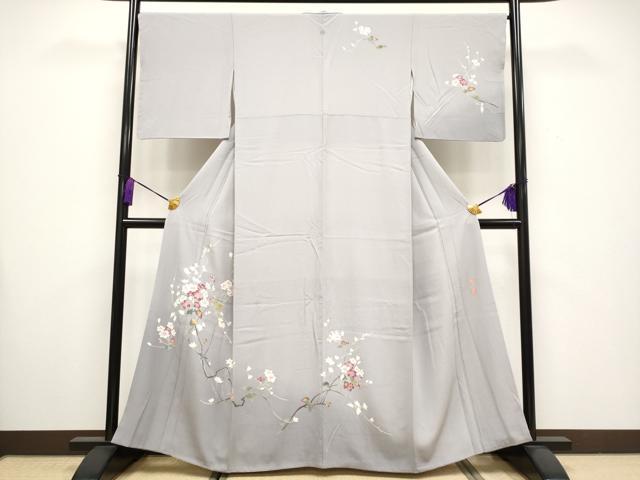 平和屋本店■極上　京加賀友禅　百貫達雄　訪問着　枝花文　薄梅鼠色地　逸品　CYAA3546s5