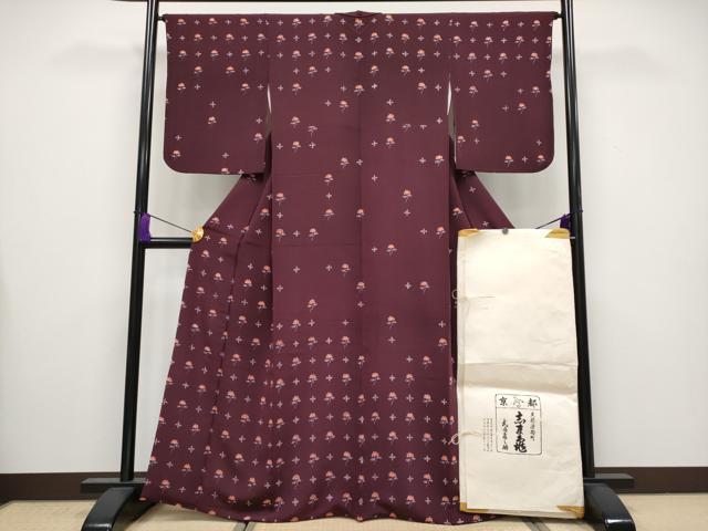 平和屋本店■極上　銀座　志ま亀　訪問着　草花文　鬼しぼ縮緬　似せ紫色地　たとう紙付き　逸品　CYAA3565s5