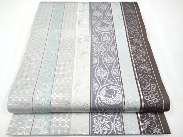 平和屋本店■極上　本場筑前博多織　両面　全通柄袋帯　花蝶間道　逸品　CYAA3593s5 平和屋本店□極上 本場筑前博多織 両面 全通柄袋帯 花蝶間