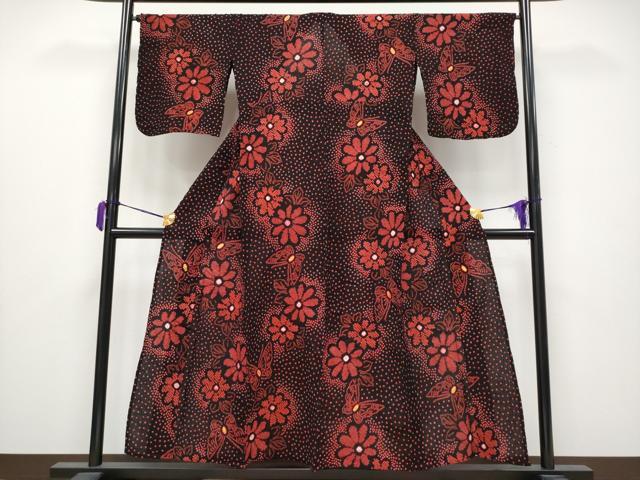 平和屋着物■極上　夏物　浴衣　有松鳴海絞り　花蝶文　黒地　綿　逸品　CYAA3666s5