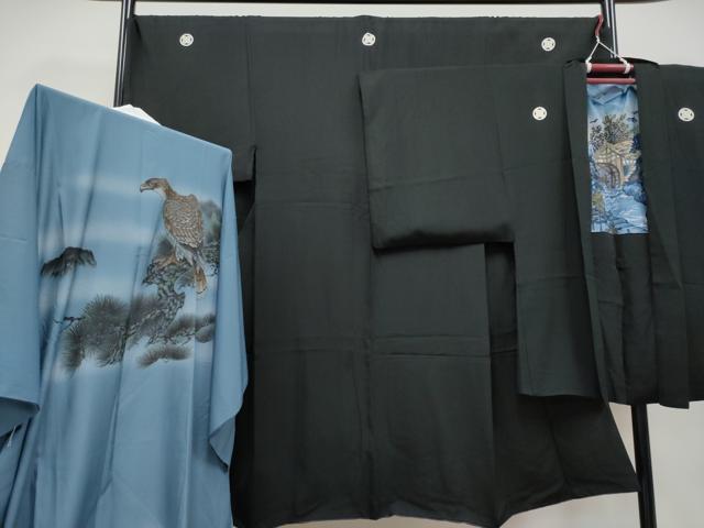 平和屋本店■極上　男性　黒紋付　羽織・長襦袢セット　キングサイズ　作家物　逸品　CYAA3717s5