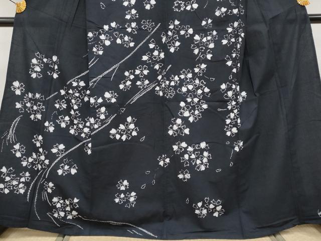 平和屋着物■極上　夏物　浴衣　絵羽　有松鳴海絞り　枝垂れ桜文　黒地　綿　逸品　CYAA3792s5_3