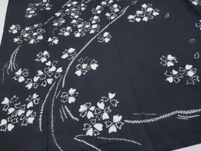 平和屋着物■極上　夏物　浴衣　絵羽　有松鳴海絞り　枝垂れ桜文　黒地　綿　逸品　CYAA3792s5_4