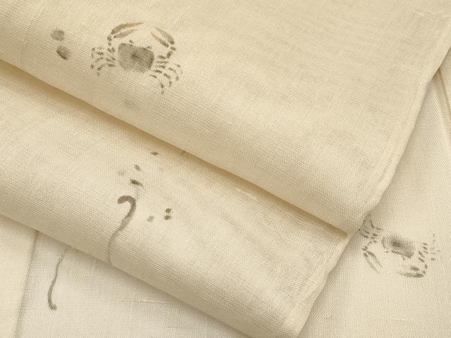 平和屋着物■極上　夏物　絹芭蕉　蟹　カニ　薄香色地　逸品　CYAA3830s5