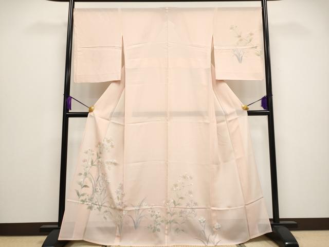 平和屋着物■極上　夏物　訪問着　絽　草花文　銀彩　一斤染色地　逸品　CYAA3848s5