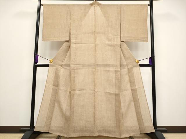 平和屋着物■極上　夏物　本場小千谷ちぢみ　縞　丁子染色　反端付き　麻　逸品　未使用　CYAA3850s5_1