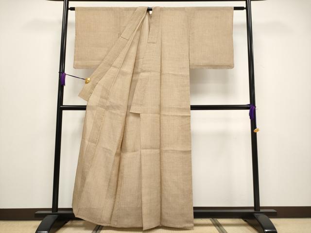 平和屋着物■極上　夏物　本場小千谷ちぢみ　縞　丁子染色　反端付き　麻　逸品　未使用　CYAA3850s5_2