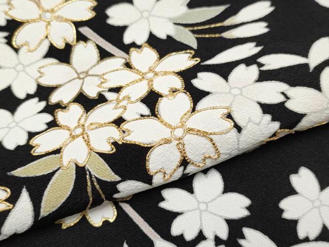 平和屋着物□極上 訪問着 作家物 駒刺繍 舞桜 黒地 金彩 逸品