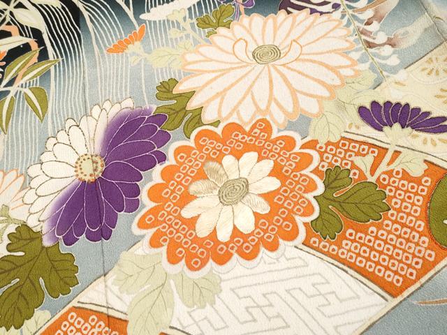 平和屋着物□極上 アンティーク 大正ロマン 振袖 駒刺繍 立波枝花文 暈