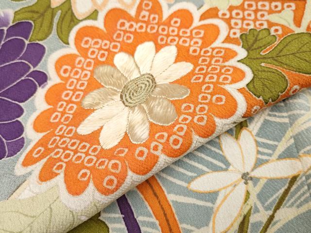 平和屋着物□極上 アンティーク 大正ロマン 振袖 駒刺繍 立波枝花文 暈