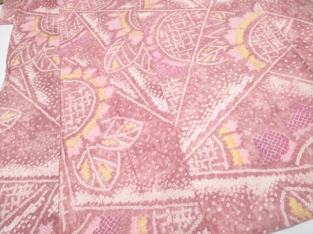 平和屋着物□極上 夏物 浴衣 有松鳴海絞り 切嵌花文 桃色地 綿 逸品