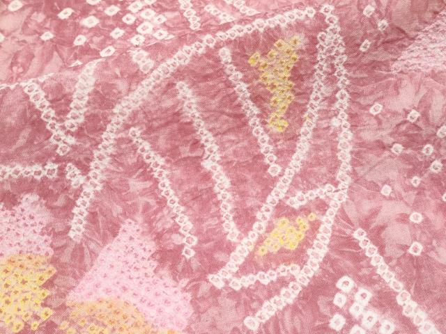 平和屋着物□極上 夏物 浴衣 有松鳴海絞り 切嵌花文 桃色地 綿 逸品