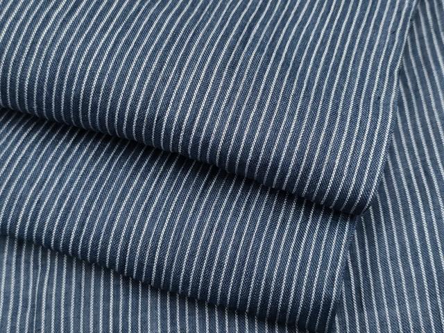 平和屋着物■極上　夏物　男性　本場小千谷ちぢみ　縞　藍鉄色地　麻　逸品　CYAA3907s5