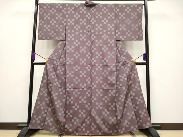 平和屋着物■極上　紬　単衣　市松鹿の子文　濃色地　逸品　CYAA3909s5 平和屋着物□極上 紬 単衣 市松鹿の子文 濃色地 逸品 CYAA3909s5