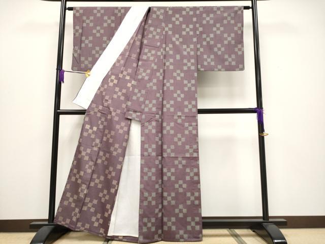 平和屋着物□極上 紬 単衣 市松鹿の子文 濃色地 逸品 CYAA3909s5の通販