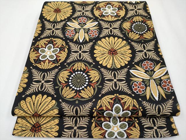 平和屋着物●極上　六通柄袋帯　唐織　花丸文　黒地　逸品　CYAA3960s6