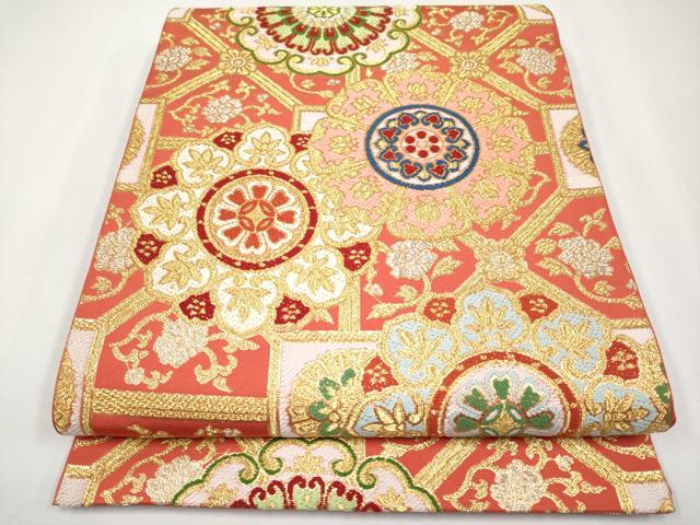 平和屋着物●極上　西陣　川島織物　六通柄　本袋帯　唐織　正倉院花唐草文　金銀糸　緋色　逸品　CYAA3970s6