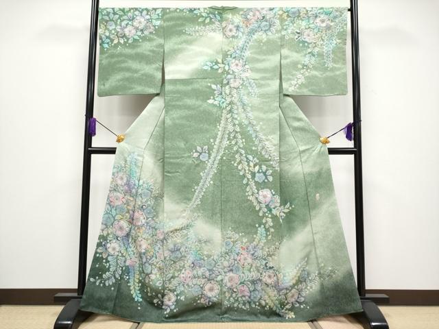 平和屋着物●極上　越後十日町の一流染匠　桐屋・翠山工房　訪問着　辻が花　絞り　暈し染め　銀通し地　逸品　CYAA4008s6