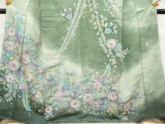 平和屋着物●極上　越後十日町の一流染匠　桐屋・翠山工房　訪問着　辻が花　絞り　暈し染め　銀通し地　逸品　CYAA4008s6_3