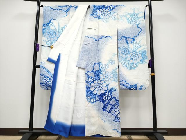 平和屋着物●極上　振袖　総絞り　雲取り草花文　逸品　CYAA4033s6 平和屋着物○豪華振袖 総絞り 駒刺繍 草花丸文 黒地 金彩 正絹 逸品