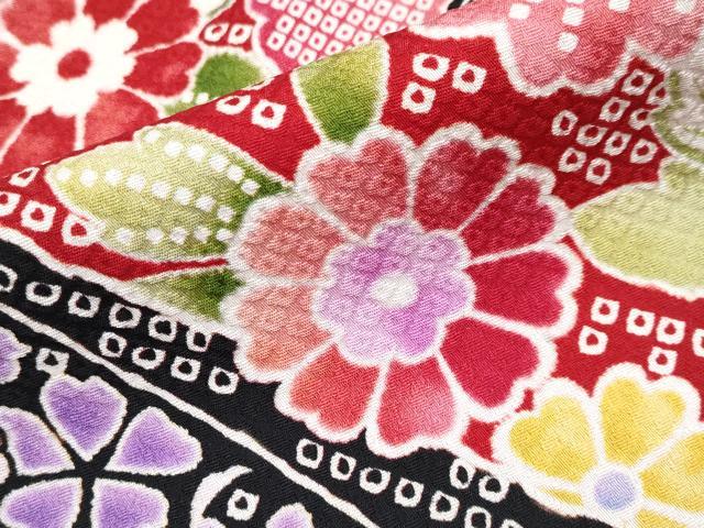 平和屋着物●極上　振袖・長襦袢セット　駒刺繍　束ね熨斗舞花文　茜色地　逸品　CYAA4075s6 平和屋着物○極上 振袖・長襦袢セット 駒刺繍 束ね熨斗舞花文 茜色地
