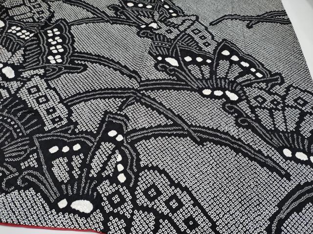 平和屋着物○極上 振袖 駒刺繍 絞り 舞蝶文 黒地 逸品 CYAA4106s6