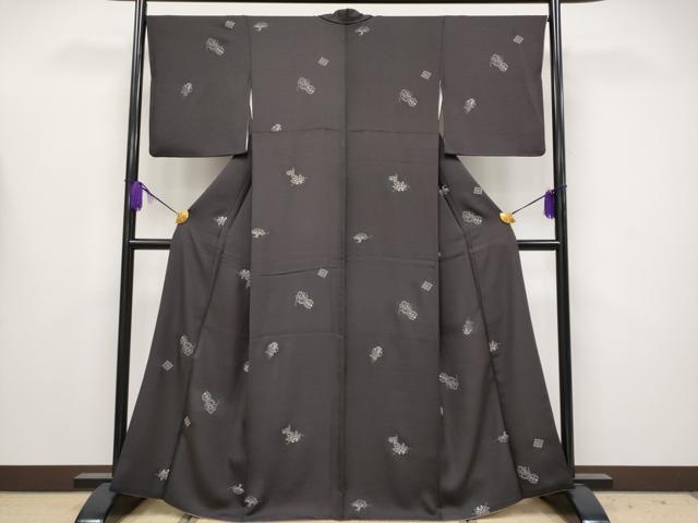 平和屋着物●極上　印傳　小紋　宝尽くし　赤墨色地　逸品　CYAA4161s6 平和屋着物○極上 印傳 小紋 宝尽くし 赤墨色地 逸品 CYAA4161s6