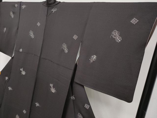 平和屋着物●極上　印傳　小紋　宝尽くし　赤墨色地　逸品　CYAA4161s6 平和屋着物○極上 印傳 小紋 宝尽くし 赤墨色地 逸品 CYAA4161s6