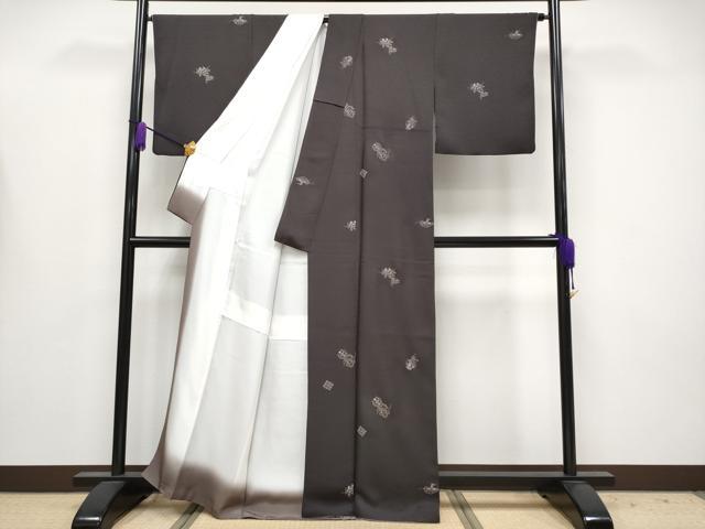 平和屋着物●極上　印傳　小紋　宝尽くし　赤墨色地　逸品　CYAA4161s6 平和屋着物○極上 印傳 小紋 宝尽くし 赤墨色地 逸品 CYAA4161s6