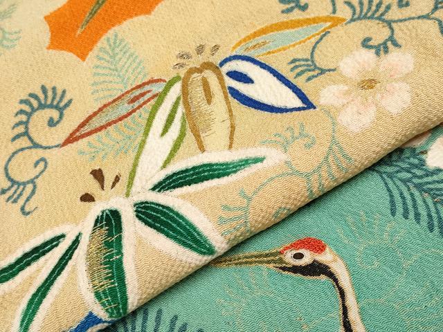 平和屋本店●極上　アンティーク　大正ロマン　中国三大刺繍　相良刺繍　振袖　松竹梅　蓑亀　鶴　金糸　赤橙色地　逸品　CYAA4166s6_6