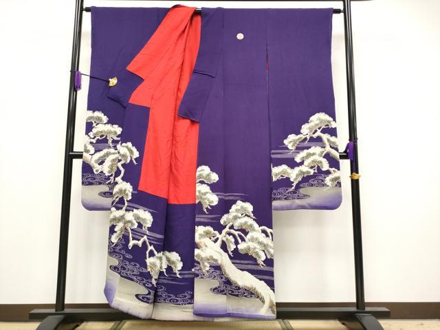 平和屋着物●極上　アンティーク　大正ロマン　中国三大刺繍　相良刺繍　振袖　枝松文　金糸　鬼しぼ縮緬　深紫色地　逸品　CYAA4167s6_1