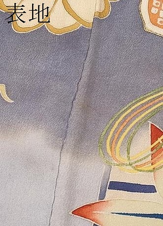 平和屋着物●極上　アンティーク　大正ロマン　振袖　駒刺繍　貝桶檜扇草花文　薄鼠色地　逸品　CYAA4168s6_9