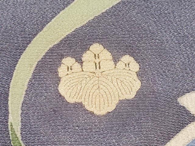 平和屋着物●極上　アンティーク　大正ロマン　振袖　駒刺繍　貝桶檜扇草花文　薄鼠色地　逸品　CYAA4168s6_8
