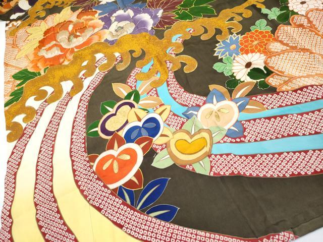 平和屋着物●極上　アンティーク　大正ロマン　振袖　駒刺繍　立波枝花文　金彩　逸品　CYAA4180s6_4