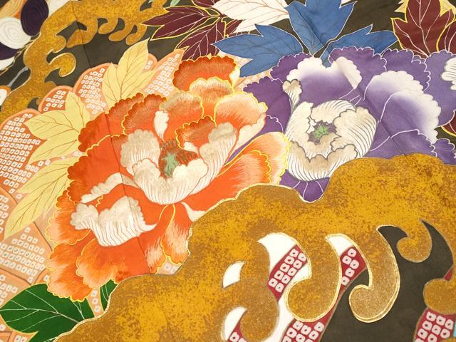平和屋着物●極上　アンティーク　大正ロマン　振袖　駒刺繍　立波枝花文　金彩　逸品　CYAA4180s6_3
