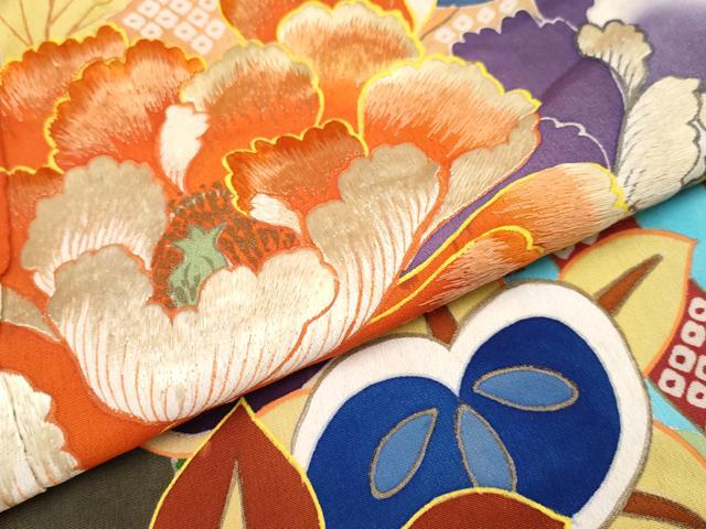 平和屋着物●極上　アンティーク　大正ロマン　振袖　駒刺繍　立波枝花文　金彩　逸品　CYAA4180s6_6