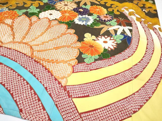 平和屋着物●極上　アンティーク　大正ロマン　振袖　駒刺繍　立波枝花文　金彩　逸品　CYAA4180s6_5
