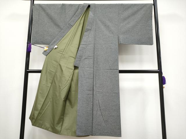 平和屋本店■極上　男性　紬　羽織・長襦袢セット　着物：網代織・墨色　羽織：お召・利休鼠色　逸品　CYAA4184s6_1