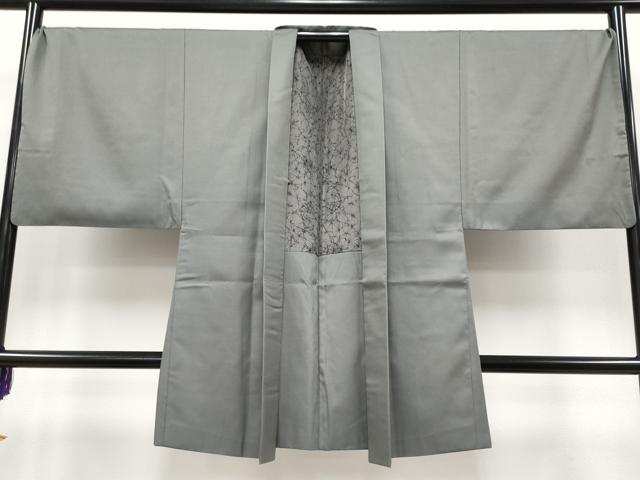 平和屋本店■極上　男性　紬　羽織・長襦袢セット　着物：網代織・墨色　羽織：お召・利休鼠色　逸品　CYAA4184s6_5