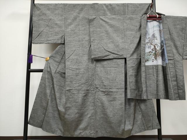 平和屋本店●極上　男性　紬　アンサンブル　キングサイズ　色無地　鈍色地　逸品　CYAA4187s6