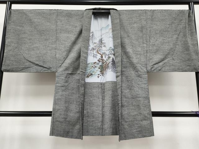 平和屋本店●極上　男性　紬　アンサンブル　キングサイズ　色無地　鈍色地　逸品　CYAA4187s6_6