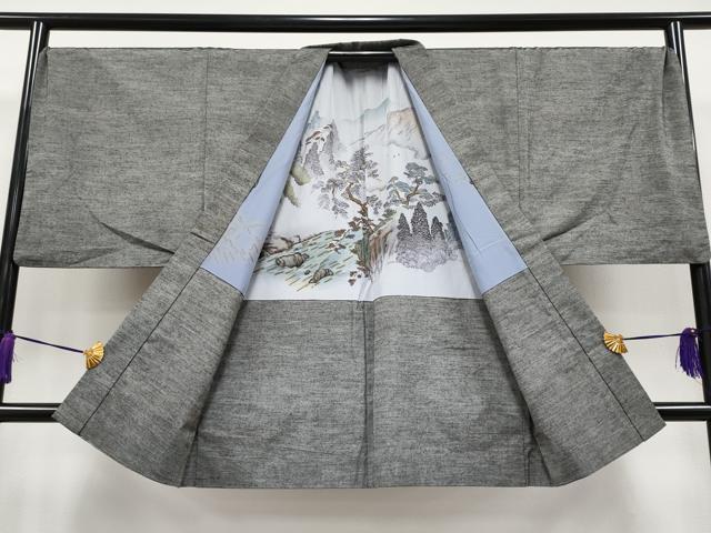 平和屋本店●極上　男性　紬　アンサンブル　キングサイズ　色無地　鈍色地　逸品　CYAA4187s6_8