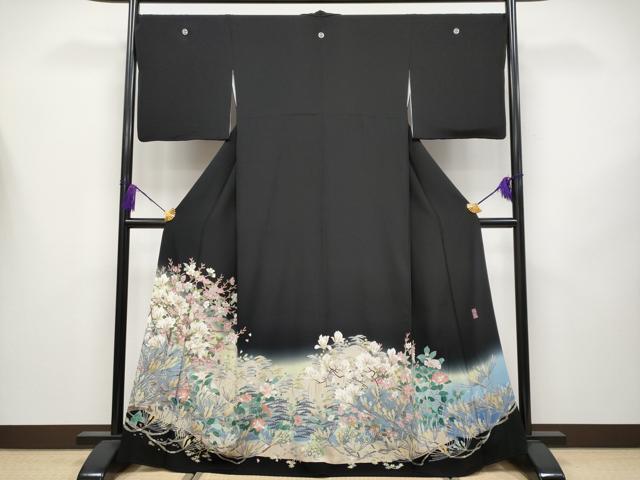 平和屋本店○極上 本加賀友禅作家 宮野勇造 黒留袖 枝花文 暈し染め