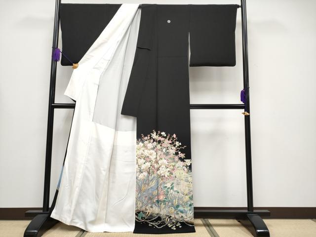 単衣　色無地　フルセット　着物　加賀友禅師宮野勇達監修　バチ衿　R3 平和屋本店○極上 本加賀友禅作家 宮野勇造 黒留袖 枝花文 暈し染め