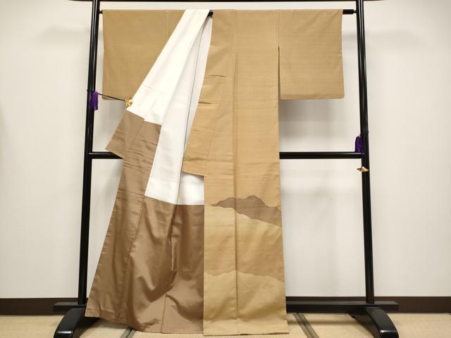 平和屋本店●極上　伝統工芸士　曽根武勇　訪問着　紬地　霞文　香染色地　逸品　CYAA4224s6_1