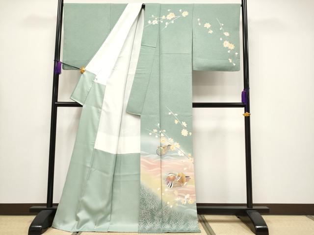 平和屋着物●極上　訪問着　作家物　鴛鴦　暈し染め　金彩　薄青色地　逸品　CYAA4230s6 平和屋着物○極上 訪問着 作家物 鴛鴦 暈し染め 金彩 薄青色地 逸品