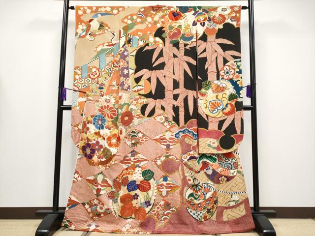 平和屋着物●訪問着　刺繍　雪輪枝花文　金彩　正絹　逸品　未使用　AABG2816ph 平和屋着物○訪問着 刺繍 雪輪枝花文 金彩 正絹 逸品 未使用